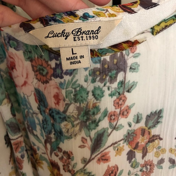 Lucky Brand Floral Cold Shoulder Top Size L - Picture 2 of 2